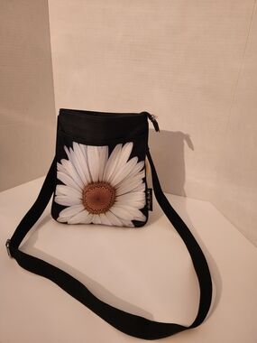 Black Crossbody Bag with White Daisy Print